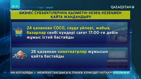 Үкімет шешімі: Сенбі күндері сауда орталықтары жұмыс істейді. Кинотеатрлар ашылады