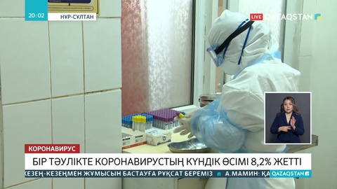 Елімізде коронавирустың бір күндік өсім деңгейі 8,2 пайызға жеткен