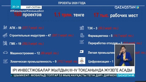 Ірі инвеститциялық жобалар жылдың ІІІ-ІV тоқсанында жүзеге асады