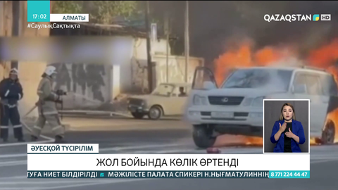 Алматыда жол бойында көлік өртенді