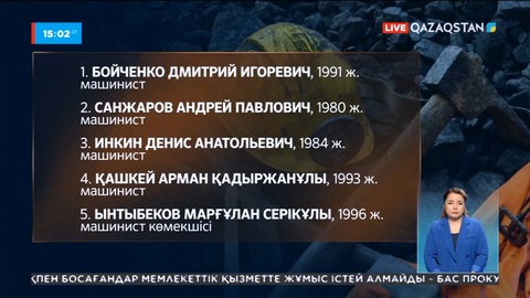 Шахтадағы апаттан қаза тапқан кеншілердің аты-жөні белгілі болды