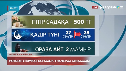 Рамазан айы 2 сәуірде басталып, 1 мамырда аяқталады