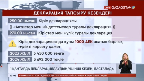Елімізде 1 қаңтарда декларациялаудың үшінші кезеңі басталады
