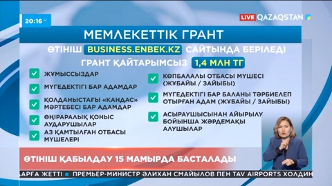 15 мамырда мемлекеттік гранттың екінші легіне өтініштерді қабылдау басталады