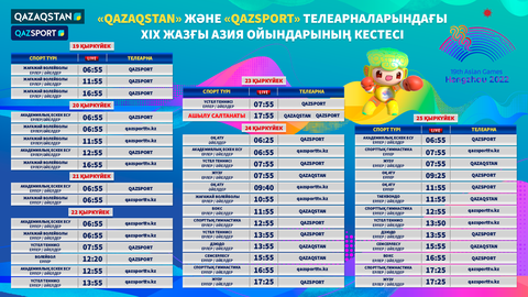 Ханчжоудағы ХІХ Жазғы Азия ойындарының бір апталық жарыс кестесі белгілі болды