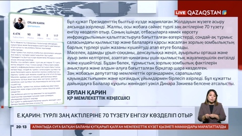 Е.Қарин: Түрлі заң актілеріне 70 түзету енгізу көзделіп отыр