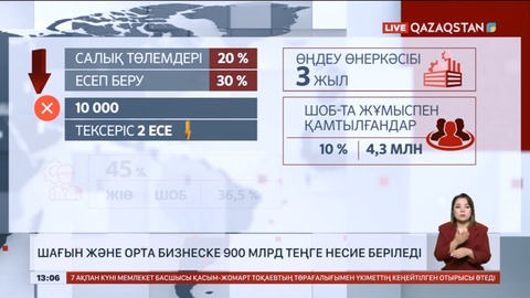 Шағын және орта бизнеске 900 млрд теңге несие беріледі