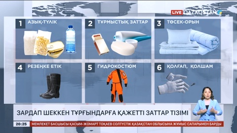 Зардап шеккен тұрғындарға қажетті заттар тізімі