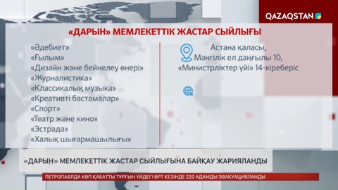 «Дарын» мемлекеттік жастар сыйлығына байқау жарияланды