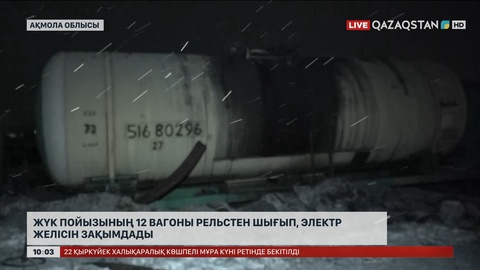 Ақмола облысында жүк пойызының 12 вагоны рельстен шығып, электр желісін зақымдады