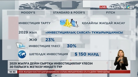 2029 жылға дейін сыртқы инвестиция үлесін 30 пайызға жеткізу көзделген