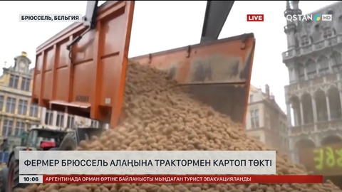 Бельгиялық фермер Брюссель алаңына трактормен картоп төкті