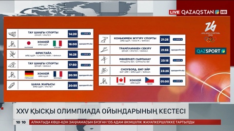  XXV қысқы Олимпиада ойындарының кестесі