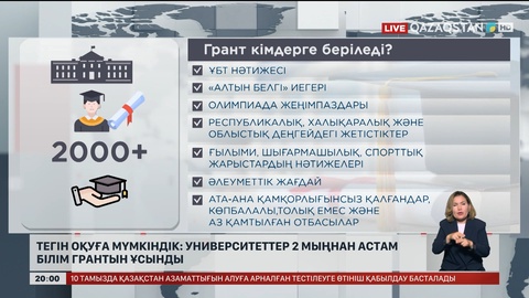 Тегін оқуға мүмкіндік: Университеттер 2 мыңнан астам білім грантын ұсынды  