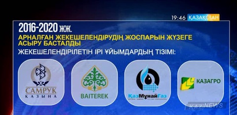 Елімізде 2016-2020 жылдарға арналған жекешелендіру жоспарын жүзеге асыру басталды