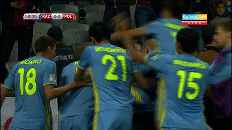 Футбол. Қазақстандық Сергей Хижниченко соққан екінші гол (ВИДЕО)