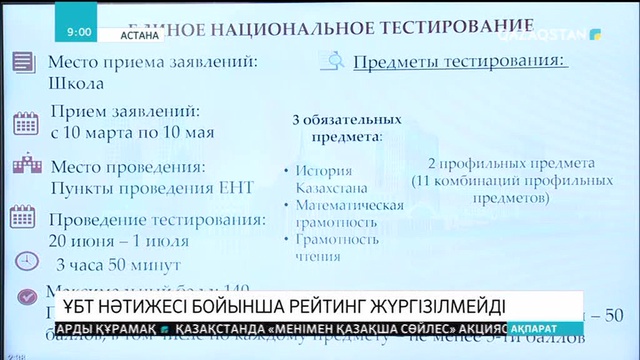 Биыл ҰБТ нәтижелері бойынша мектептер арасында рейтинг жүргізілмейді