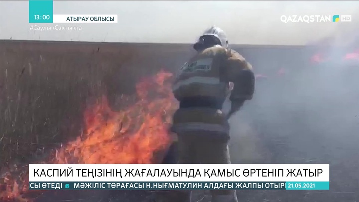Каспий жағалауында қамыс өртеніп жатыр