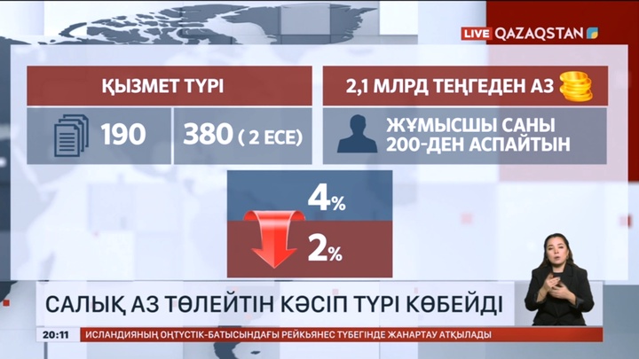 Салықты аз төлеуге құқылы кәсіп түрлері артты