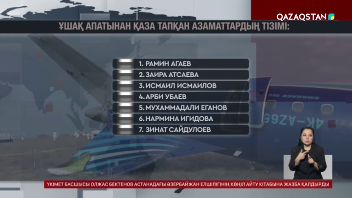 Ұшақ апатынан қаза тапқандардың тізімі жарияланды