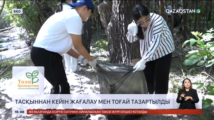 Оралда тасқыннан кейін жағалау мен тоғай тазартылды
