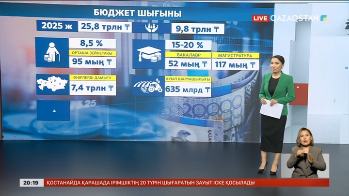 Келесі жылы бюджет шығыны 25,8 трлн теңге болады