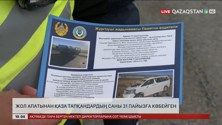 Жол апатынан қаза тапқандардың саны 31 пайызға көбейді