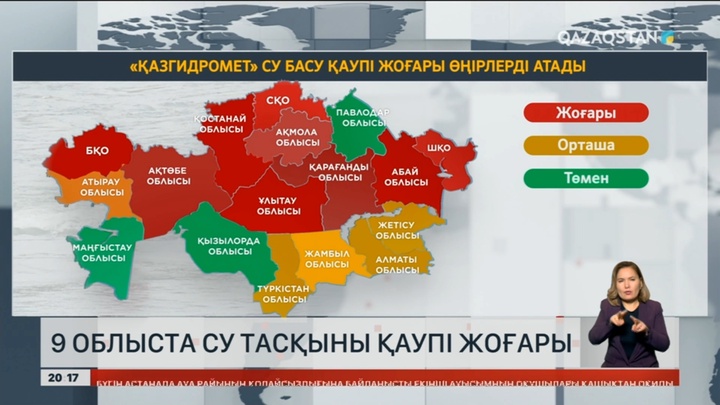 Елдегі 9 облыста су тасқыны қаупі жоғары