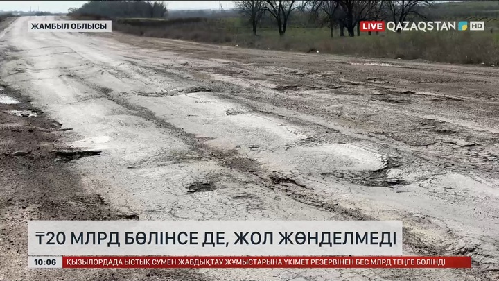 Жамбыл облысында 20 млрд теңге бөлінген жол жөнделмеді