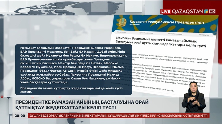 Президентке Рамазан айының басталуына орай құттықтау жеделхаттары келіп түсті