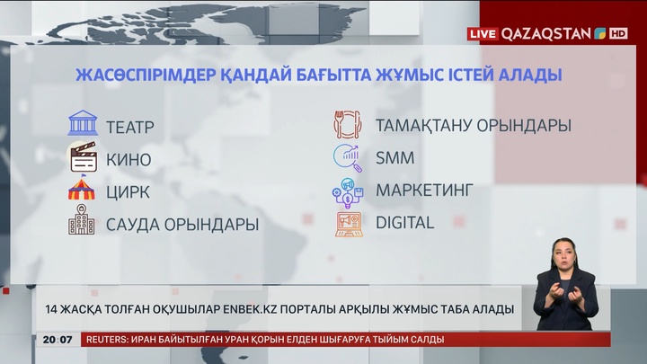  14 жасқа толған оқушылар Enbek.kz порталы арқылы жұмыс таба алады