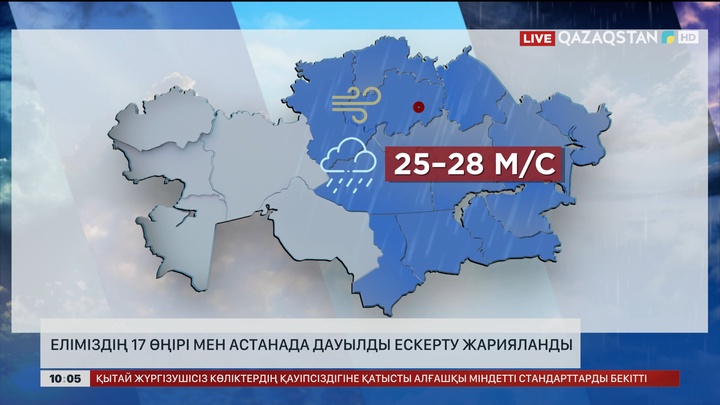 Еліміздің 17 өңірі мен астанада дауылды ескерту жарияланды