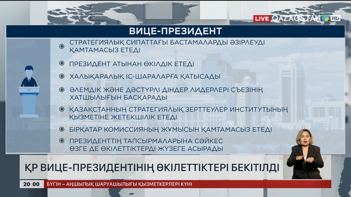 ҚР Вице-Президентінің өкілеттіктері бекітілді