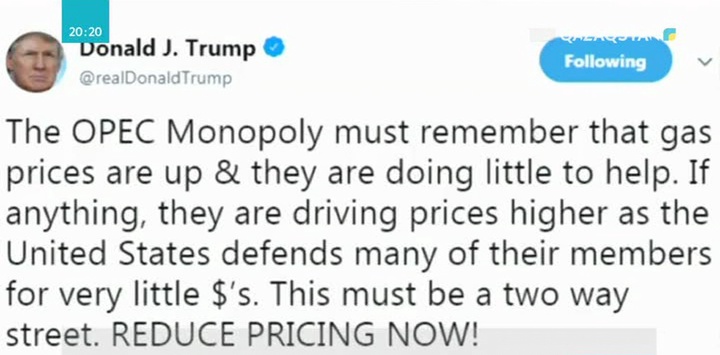 Трамп ОПЕК-ті мұнай бағасын түсіруге шақырды