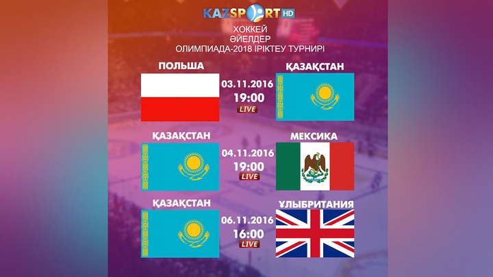 «Kazsport» телеарнасы хоккейден Қазақстан әйелдер құрамасының 2018 жылғы қысқы Олимпиадаға іріктеу турниріндегі барлық кездесулерін көрсетеді