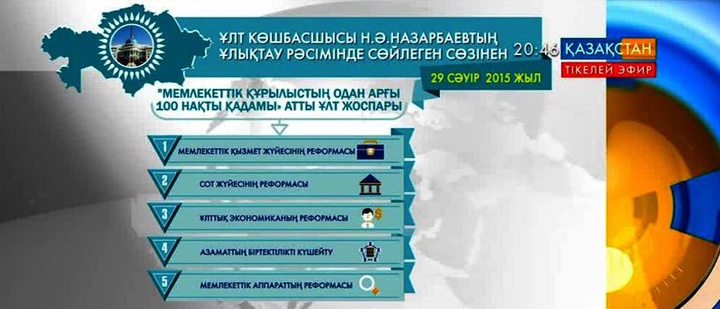 Елбасы «Мемлекеттiк құрылыстың одан арғы 100 нақты қадамын» айқындап берді